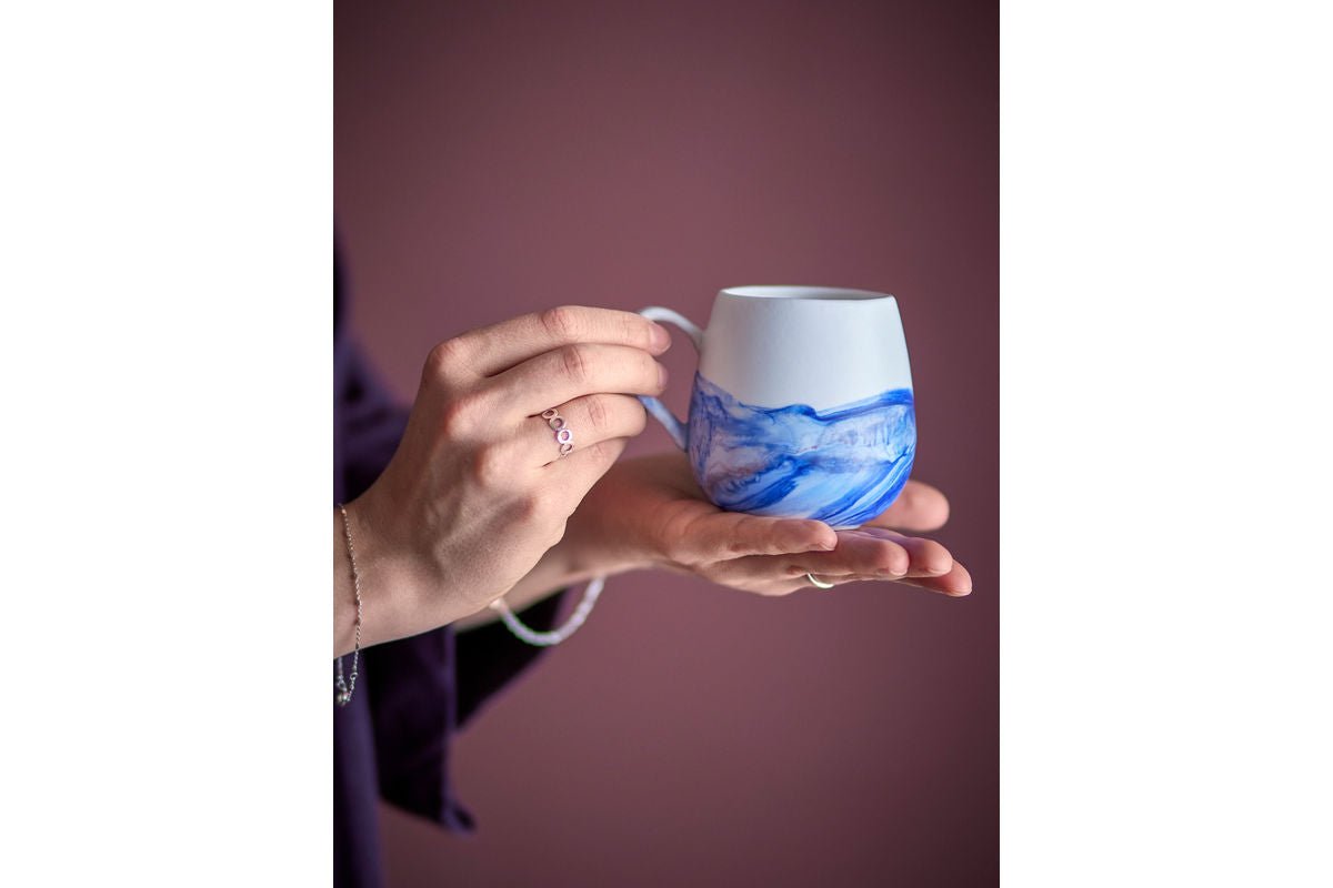 Becher-Set Fjordé Natur-Blau Steingut 4-Teilig für Zuhause Wohnzimmer