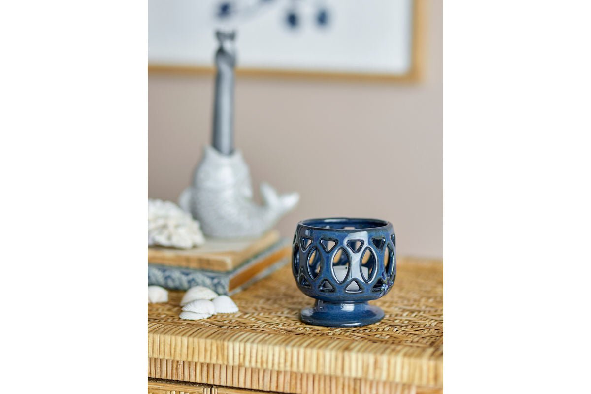 Luxusbetten24 Teelichthalter Blue Tea aus Steingut Handgefertigt Blau
