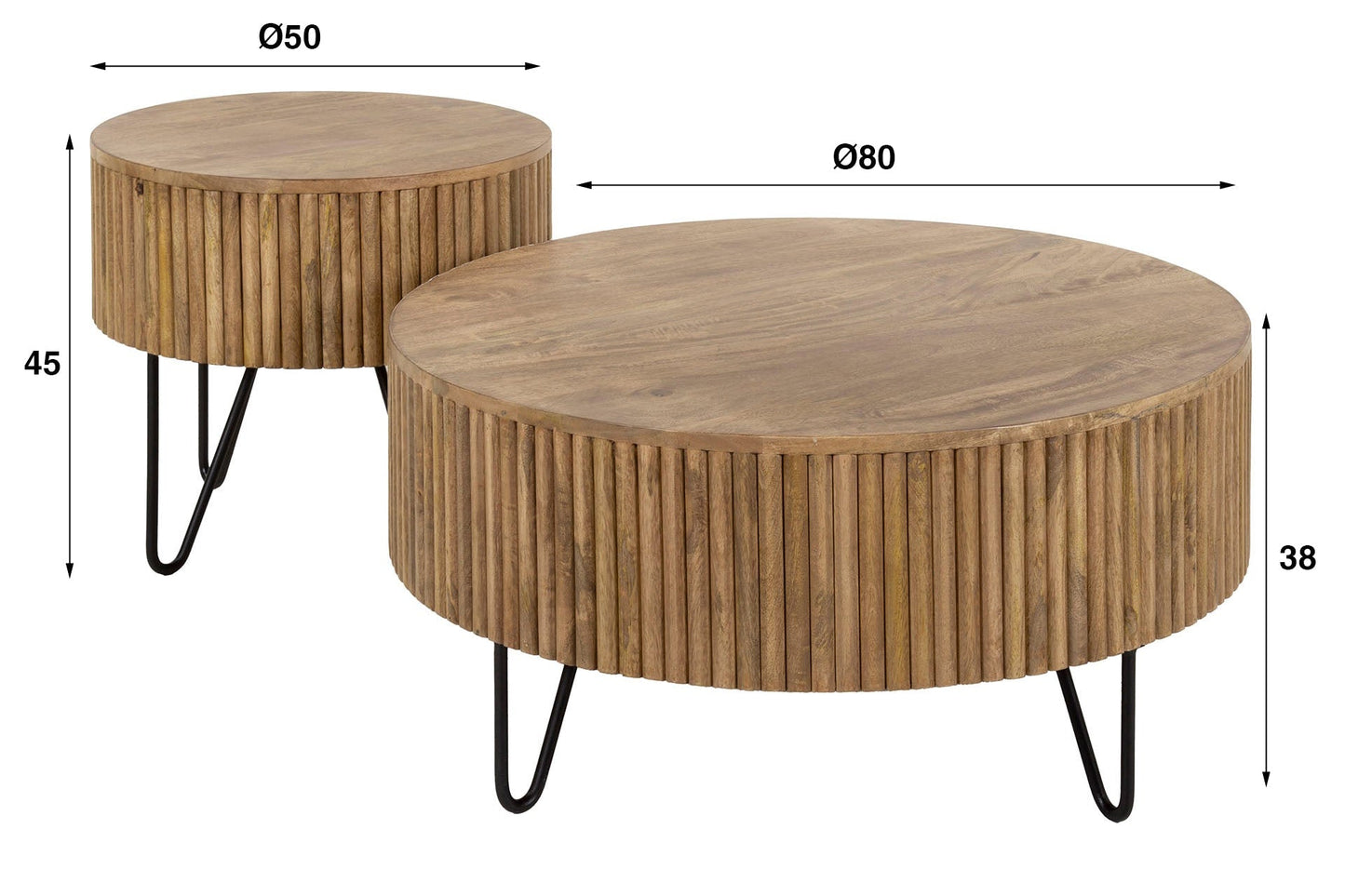 Luxusbetten24 Duna Couchtisch 2er Set aus Mangoholz, Sandfarben