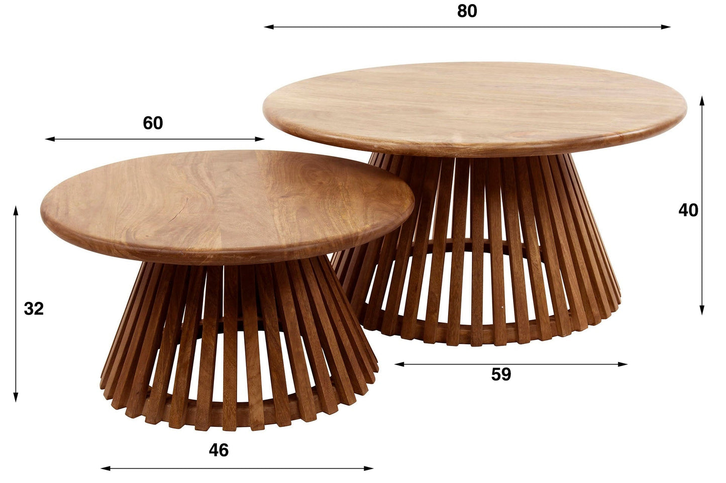Luxusbetten24 Savira Couchtisch Mangoholz Konischer Tischfuß Sandfarben 2er Set