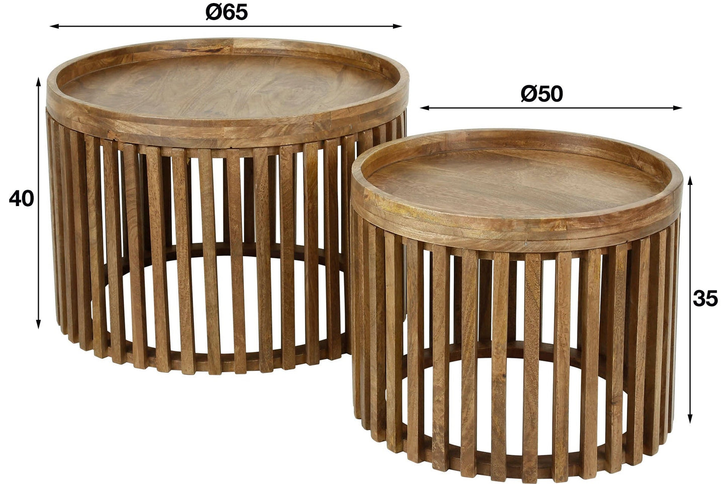 Marula Couchtisch 2er Set aus massivem Mangoholz Sandfarben