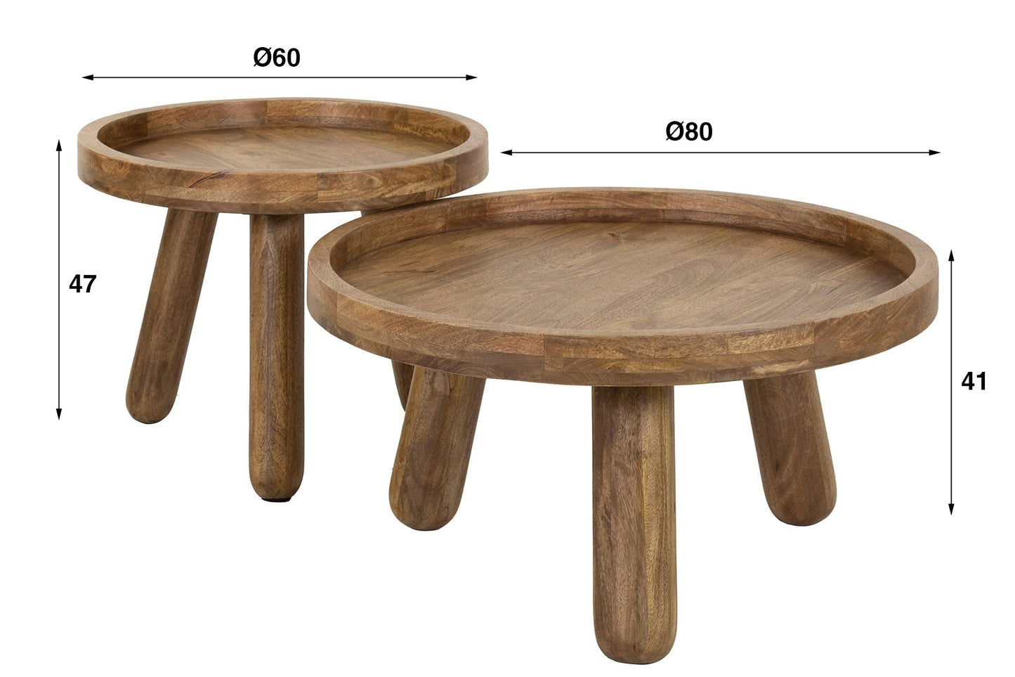 Luxusbetten24 Sundari Couchtisch 2er Set aus nachhaltigem Mangoholz, sandfarben