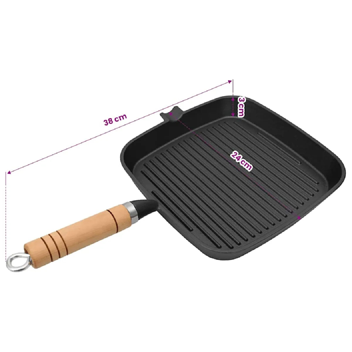 Poêle Grill Fonte Manche Bois VidaXL Noir MKR00000207362