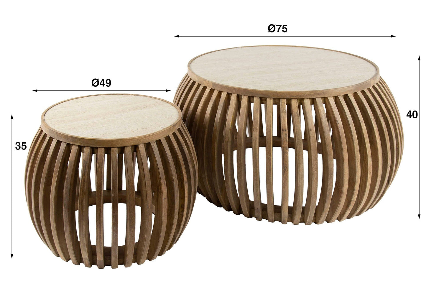 Luxusbetten24 Arida Couchtisch 2‑er Set, Mangoholz & Keramik, 180 cm