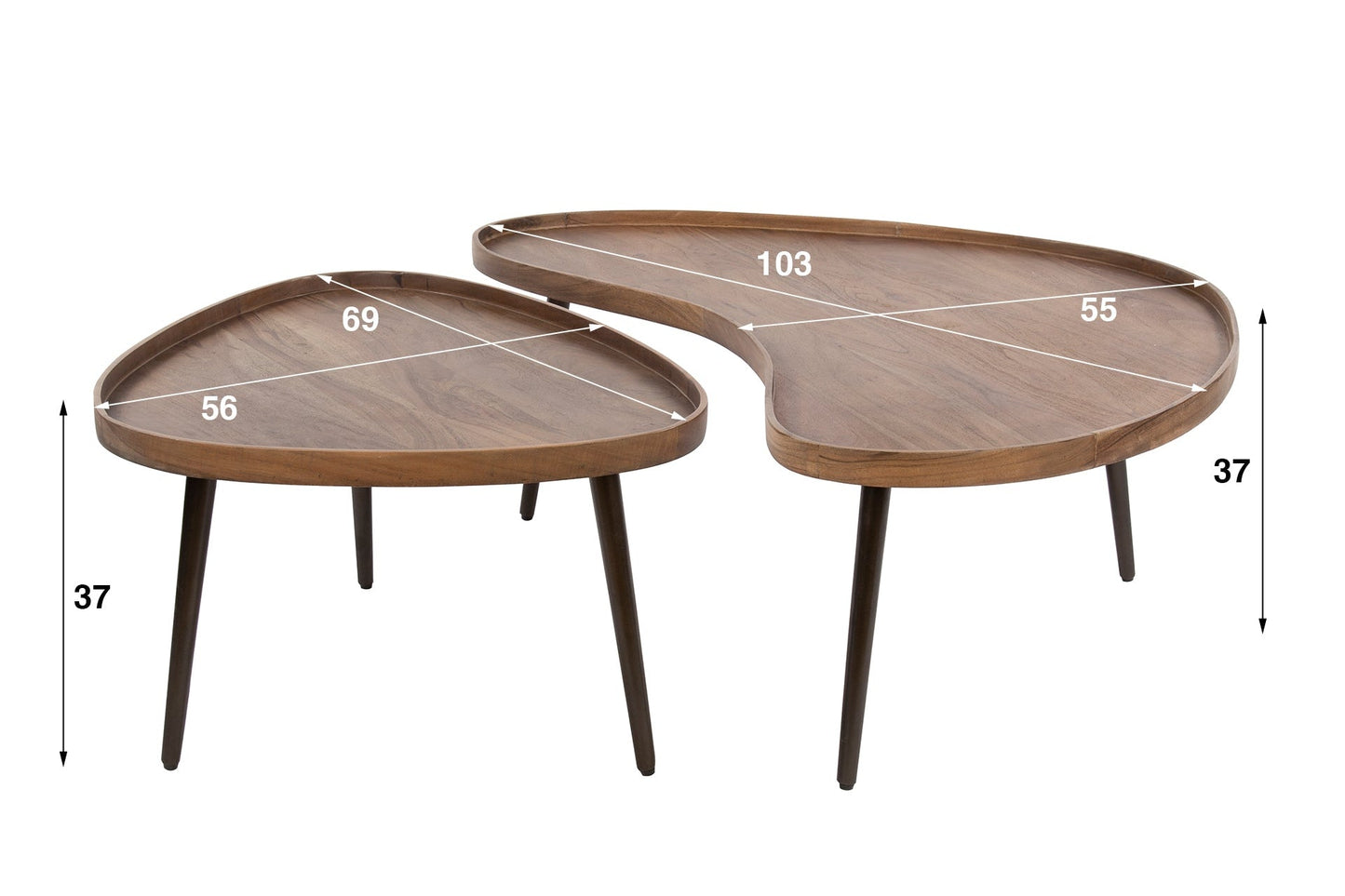 Luxusbetten24 Zamira Couchtisch 2er Set aus Akazienholz, Dunkelbraun