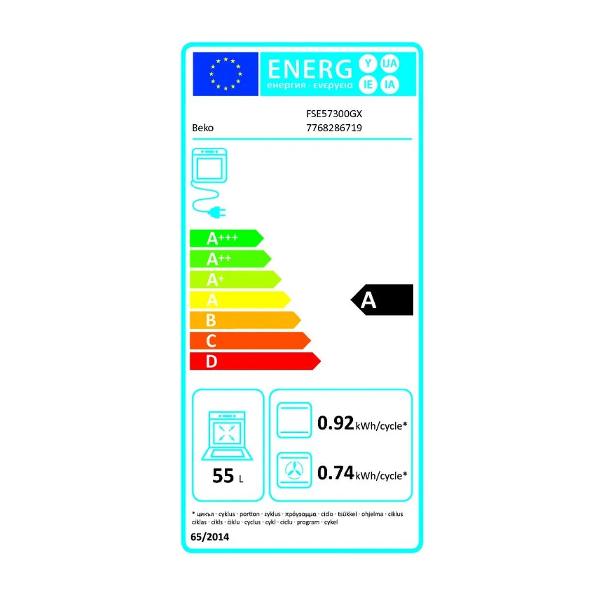 Beko FSE57300GX Cocina Vitrocerámica Acero Inoxidable 55L