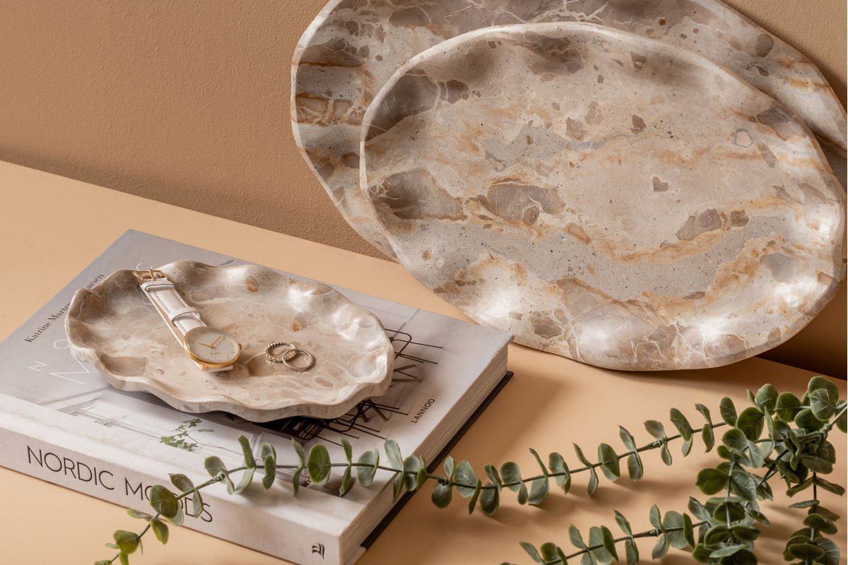 Luxusbetten24 Averelle Schale Marmor Braun Blumenförmig