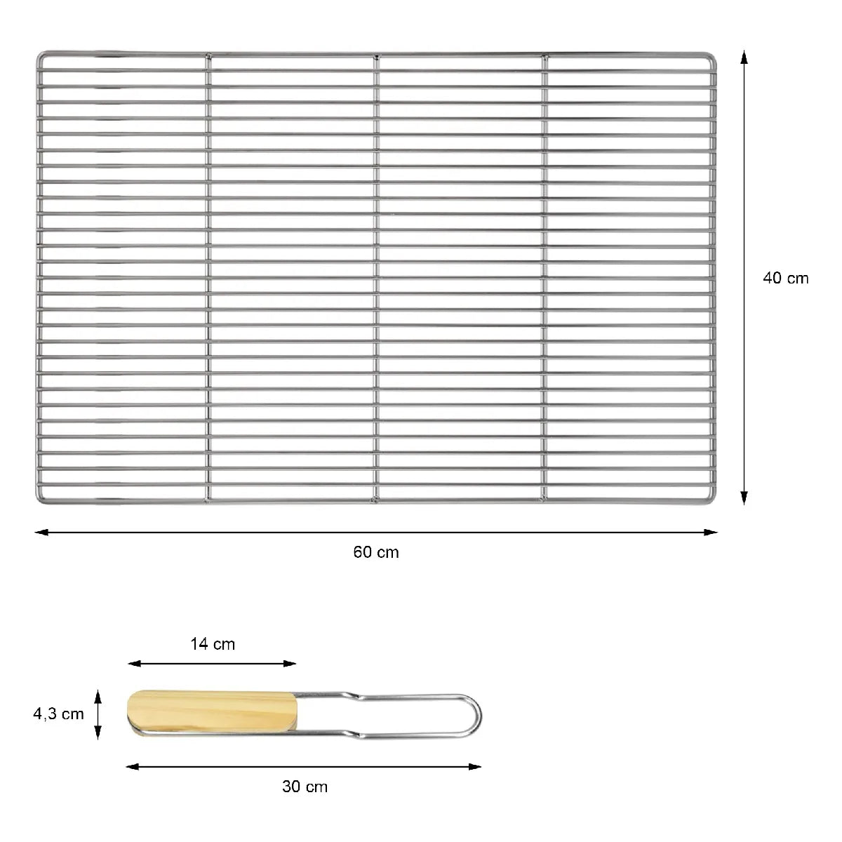 ECD Germany Parrilla BBQ Acero Inoxidable 60x40 cm Mango Madera