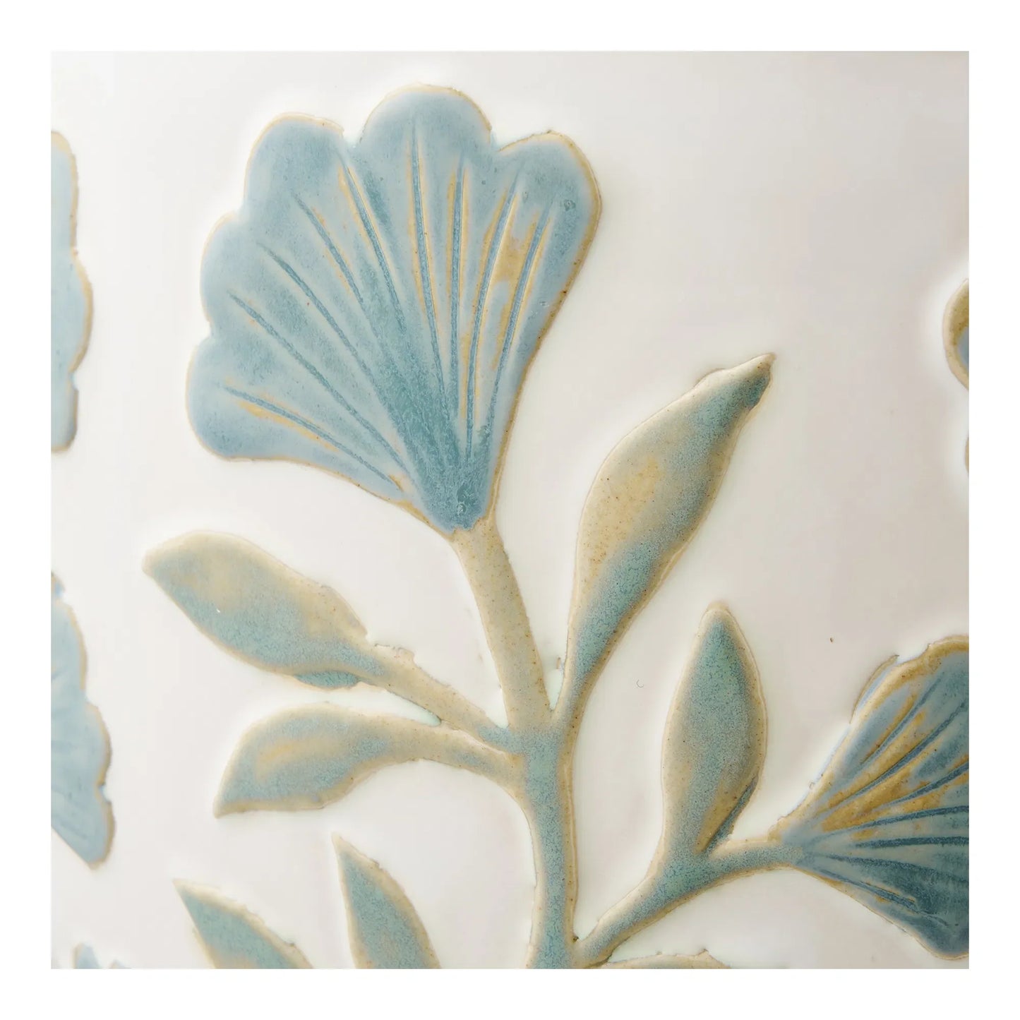 Luxusbetten24 Solvira Vase Keramik mit Blumenmotiv Weiß Blau