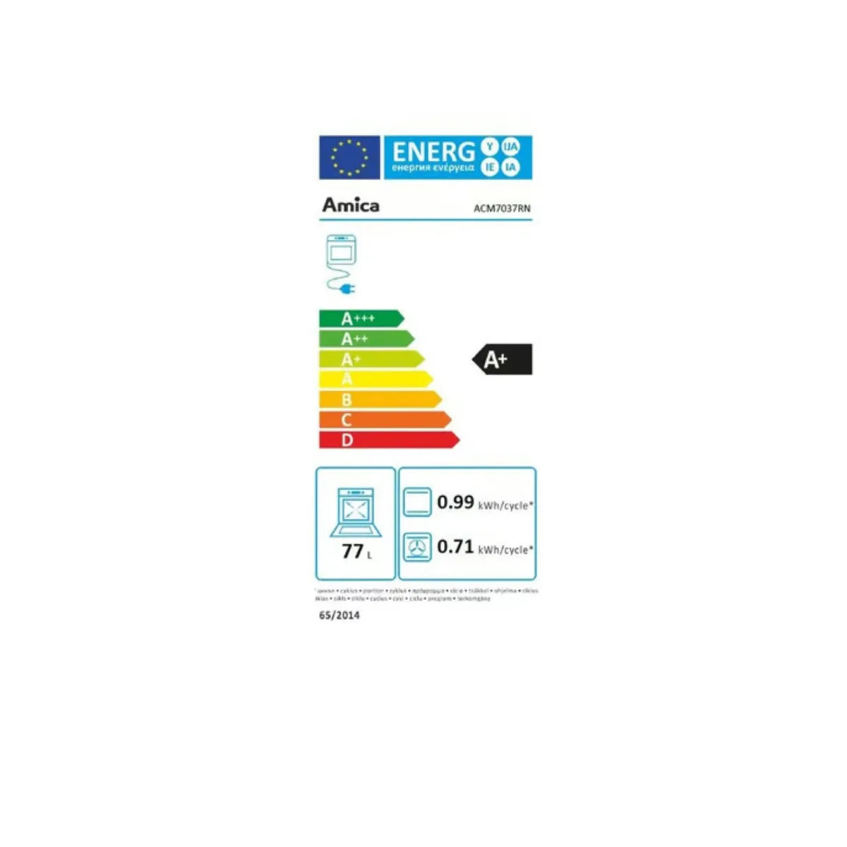 Amica ACM7037RN Cocina Combinada Negro 60 cm 77 L Pyrolyse