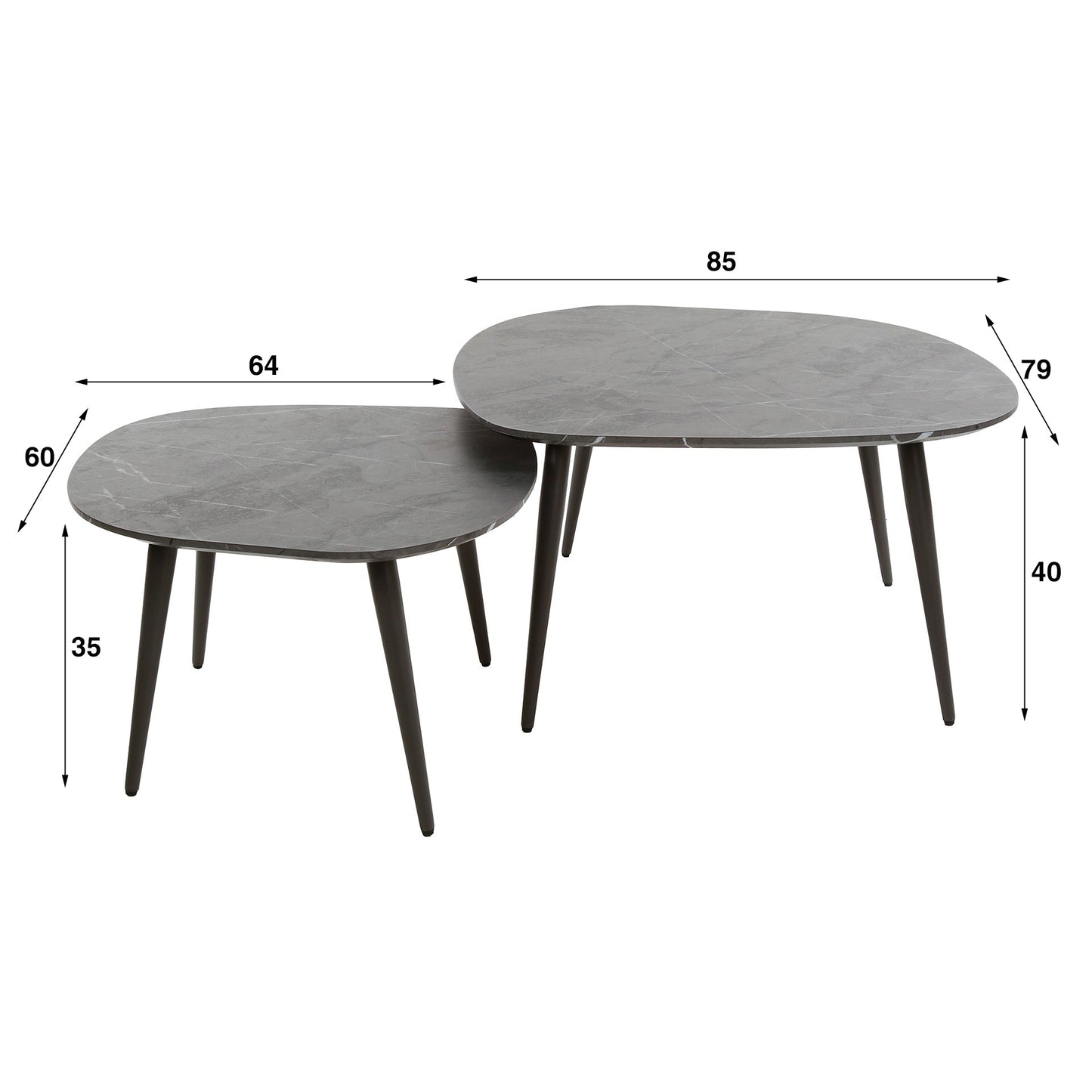 Couchtisch Virelle 2er Set – Melamin Keramikoptik, Stahlgestell für Wohnzimmer
