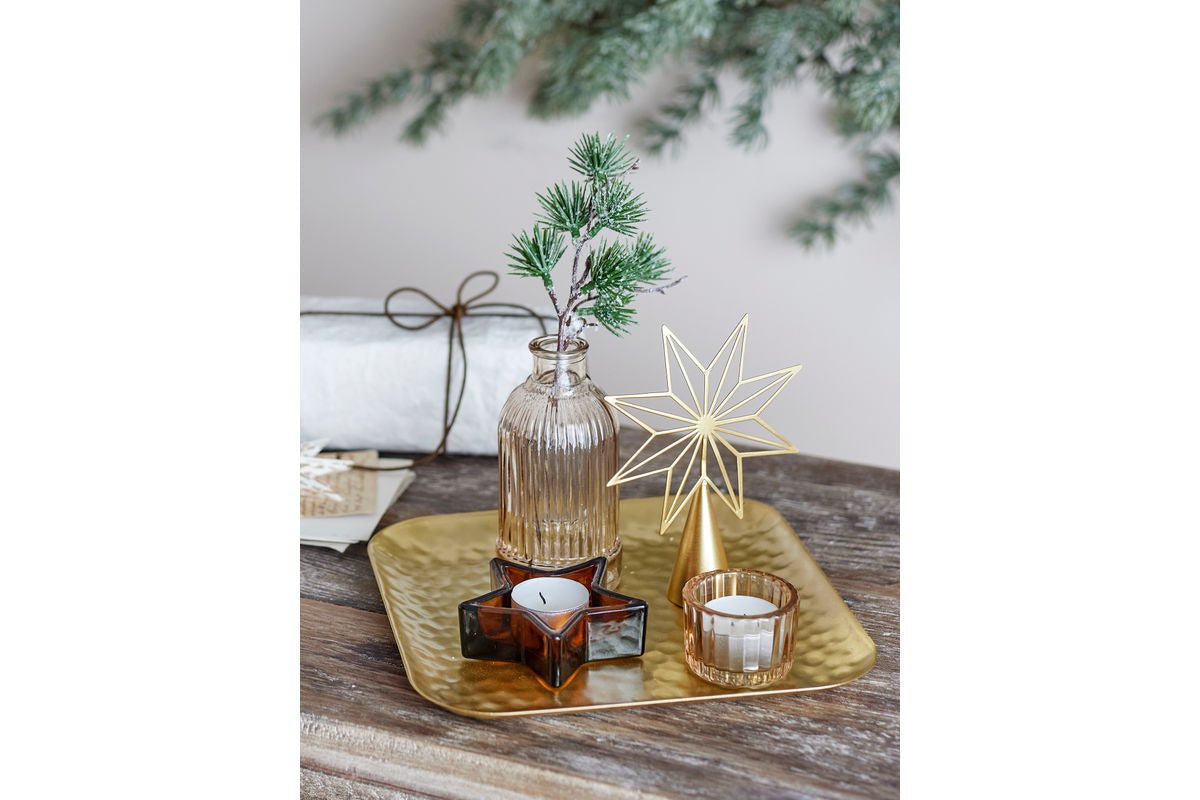 Luxusbetten24 Aurielle Teelicht-Tablett Glas Metall Goldoptik 6‑teiliges Set