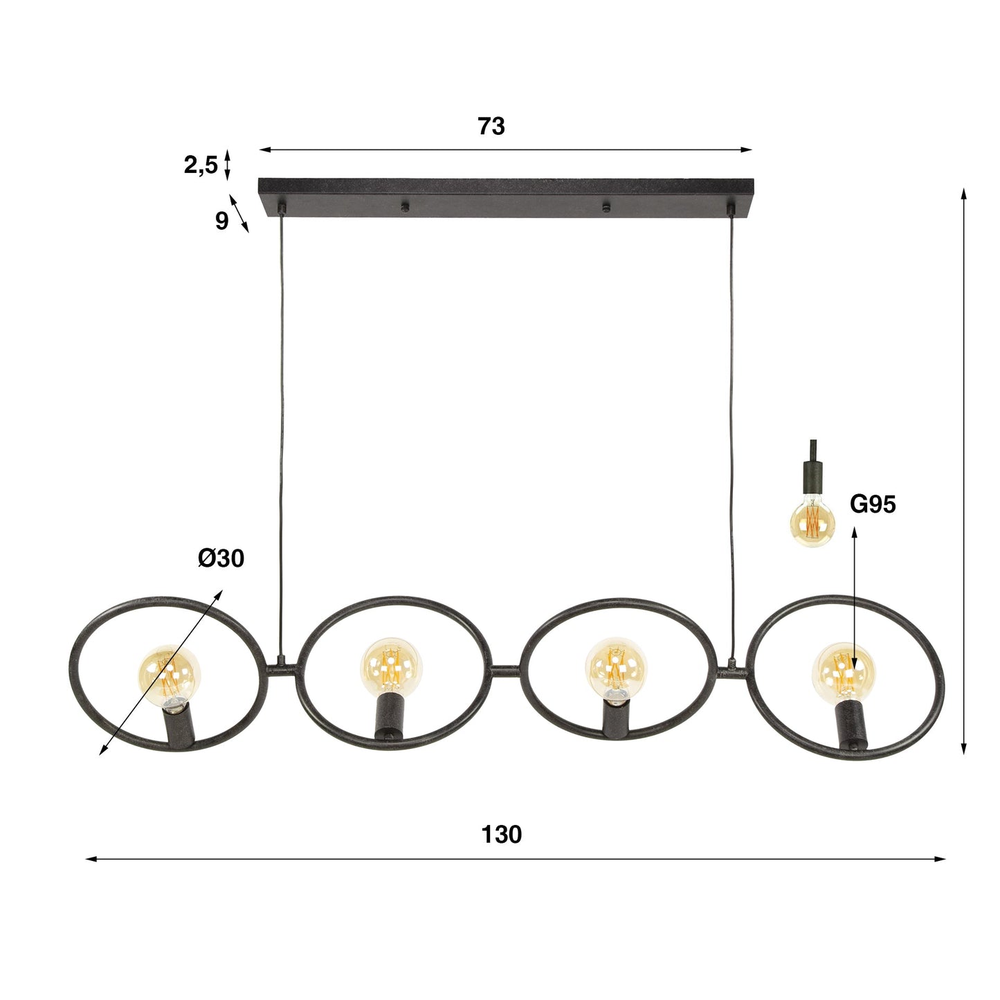 Luxusbetten24 Orlina Pendelleuchte Arktisch Schwarz Metall Loop Design 4‑er‑Set
