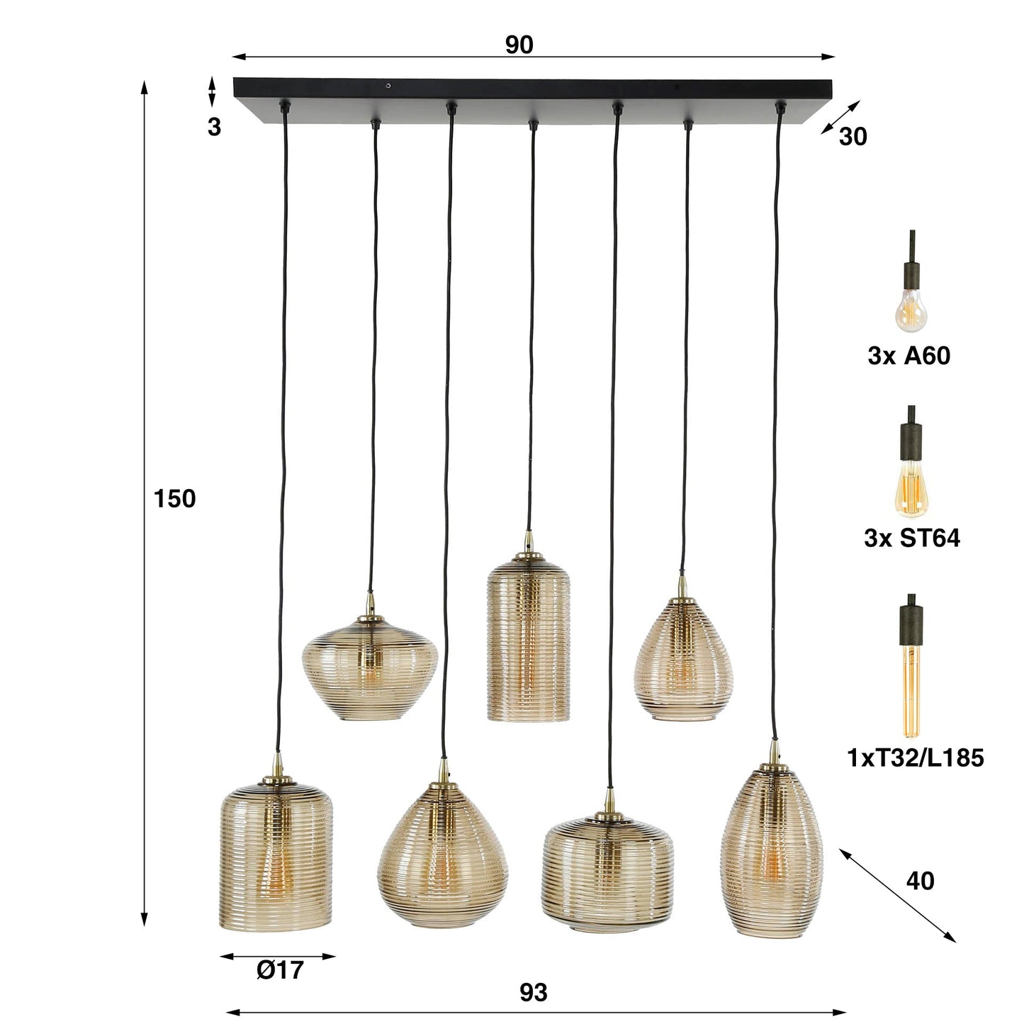 Astralis Pendelleuchte – Handgefertigte Lampenschirme aus Glas, Amberfarben