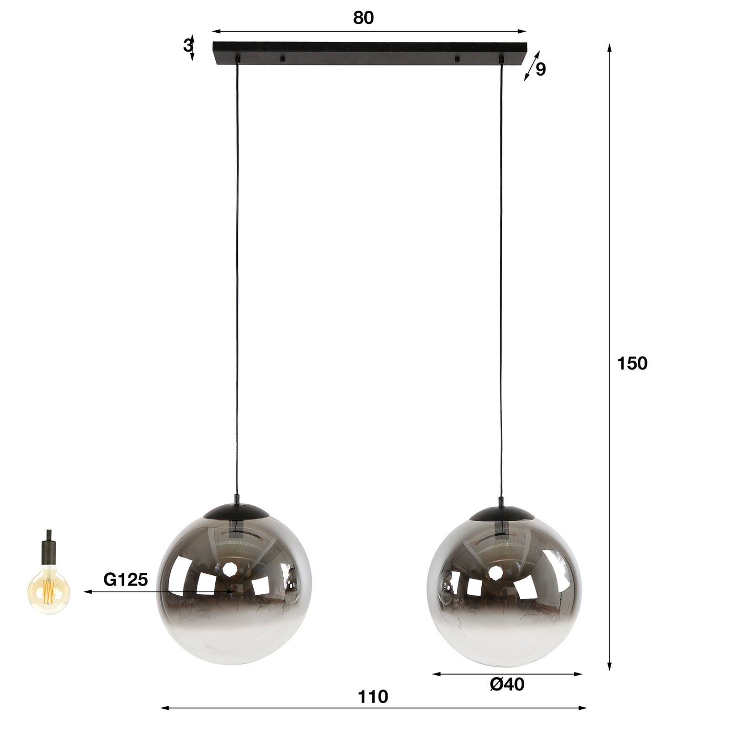 Luxusbetten24 Ceralis Pendelleuchte Rauchglas mit Farbverlauf und Bubble-Design