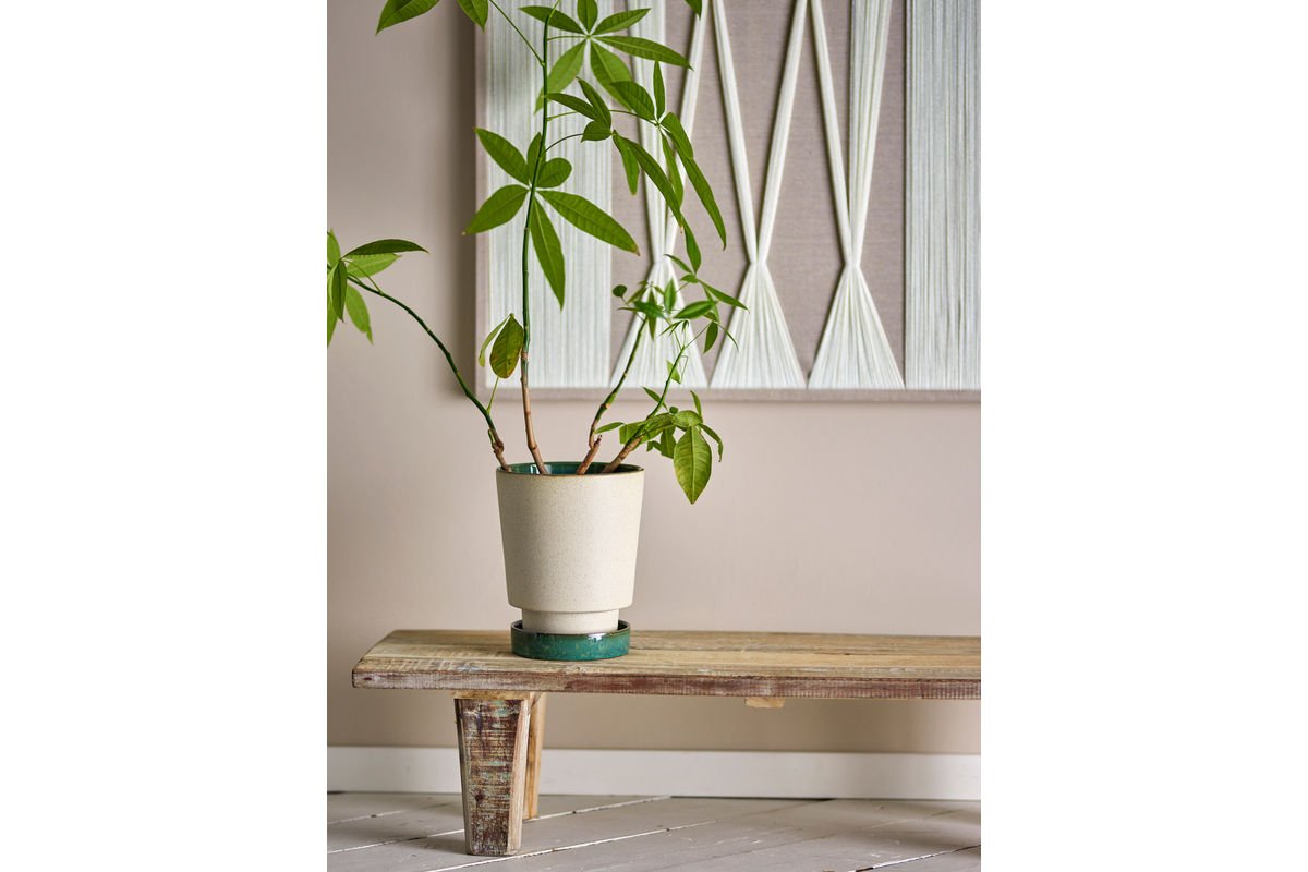 Luxusbetten24 Elvar Blumentopf mit Untertasse, Naturfarbenes Steingut, Beige