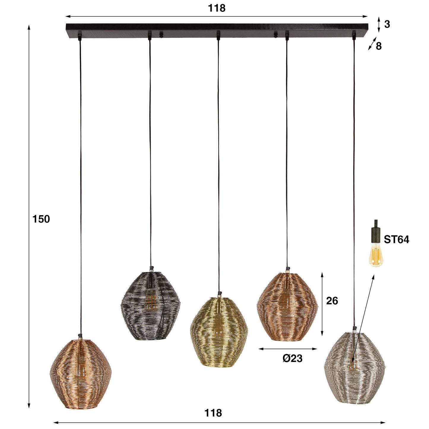 Luxusbetten24 Sereno Pendelleuchte Metall‑Farbkombination Schwarznickel Chrom Messing Kupfer Mattnickel‑Mix