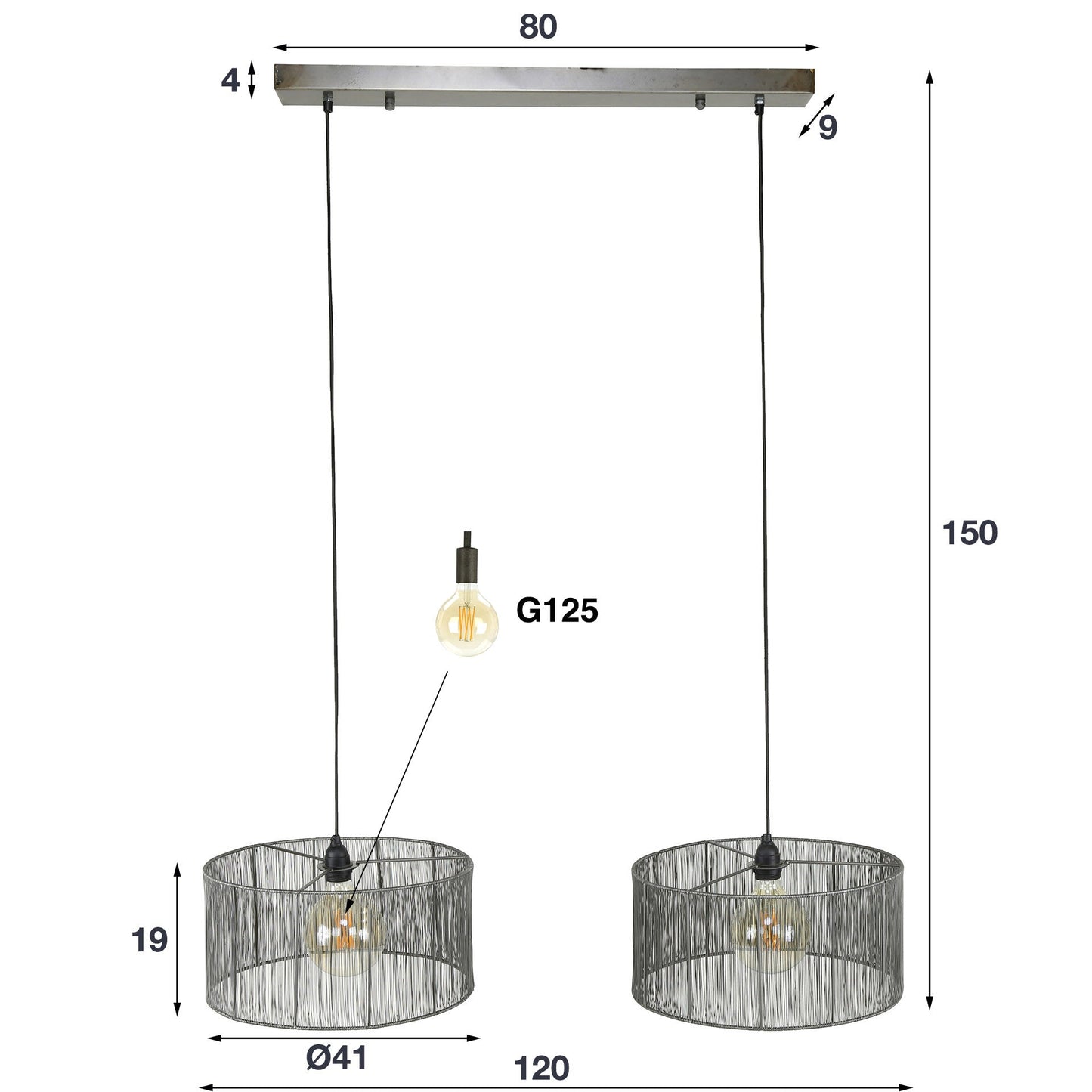 Luxusbetten24 Candela Pendelleuchte Schwarznick 2‑Leuchten mit geflecht Design