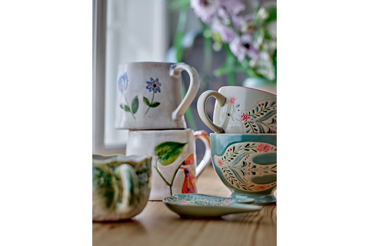Luxusbetten24 Luni 2er Becher-Set Steingut Bunt mit Floralen Motiven