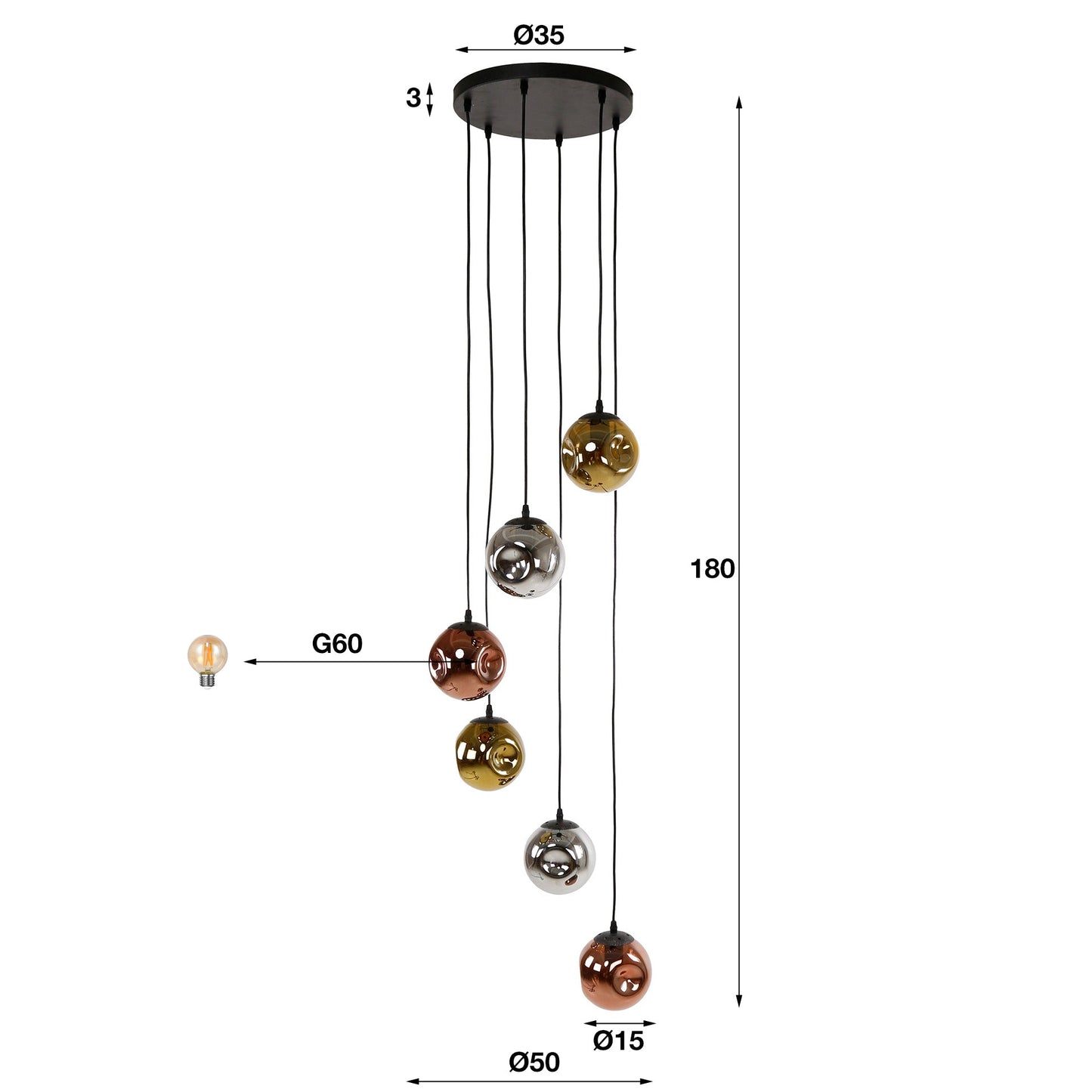 Luxusbetten24 Seraphis Pendelleuchte Metall-Farbkombination Gold Kupfer Chrom