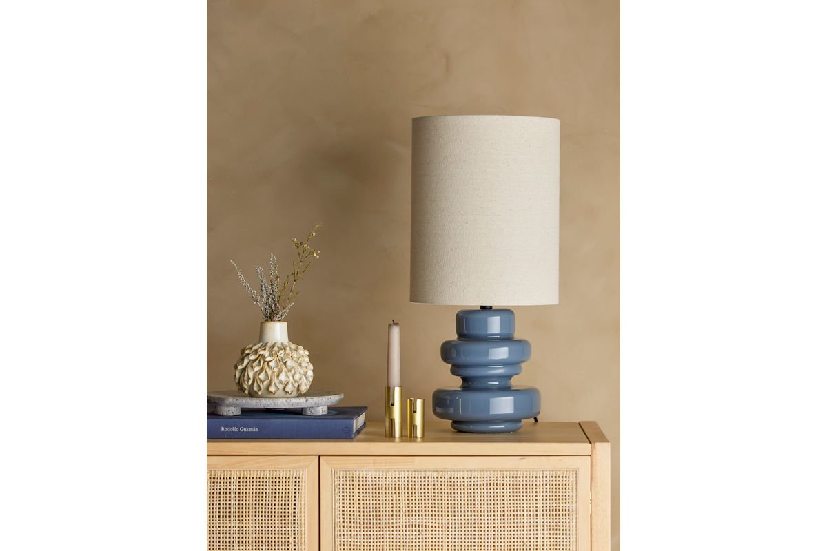 Luxusbetten24 Glory Tischlampe Gewelltes Glas Blau