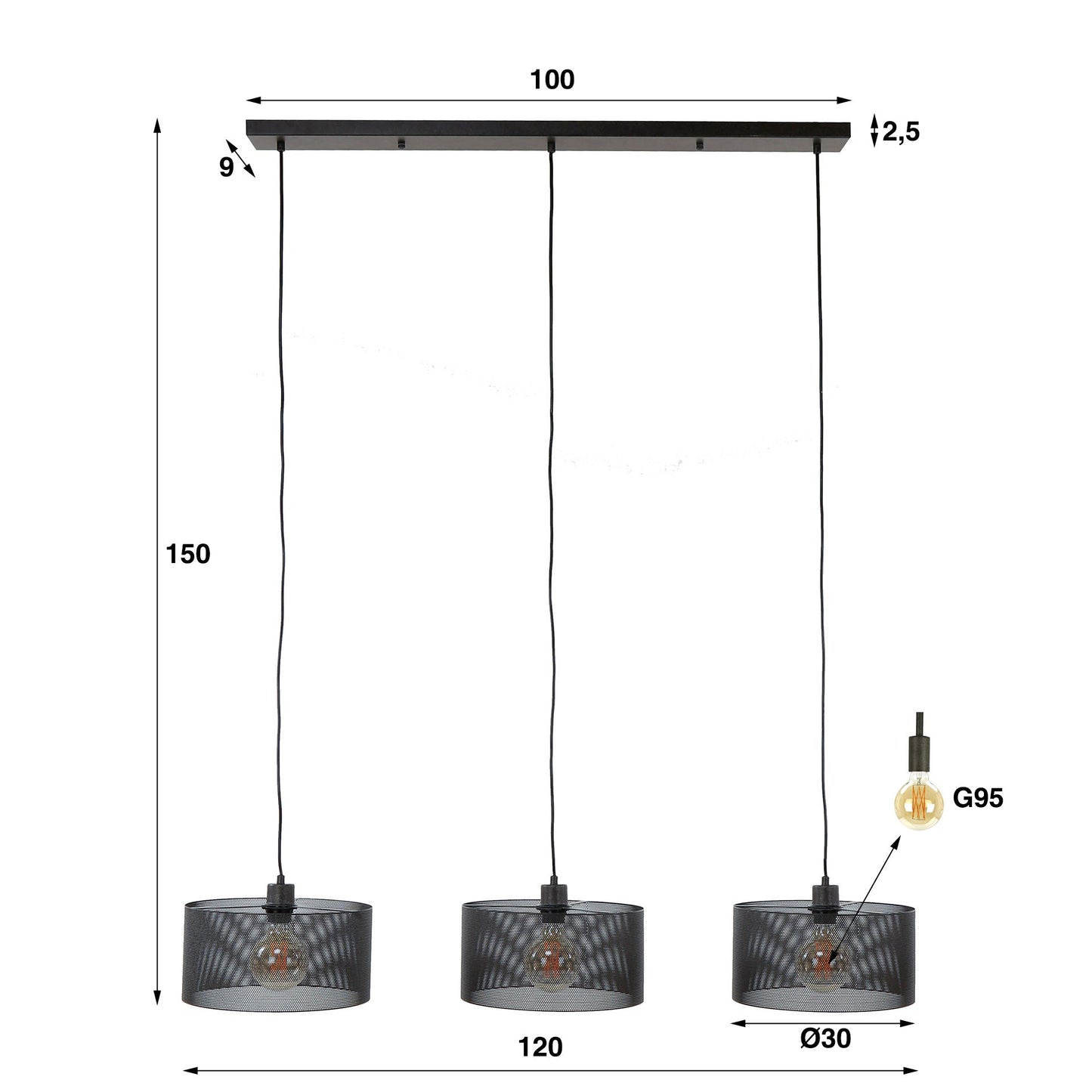 Pendelleuchte Doralyn Mit 3 Leuchten Lampenschirme Schwarz-Mesh Netzgitter-Design
