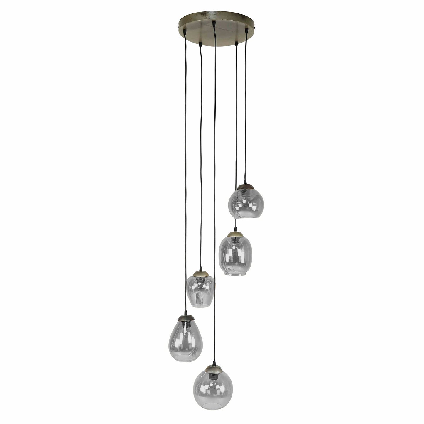 Luxusbetten24 Alaris Pendelleuchte Gestufte 5‑Leuchten Amberfarben Deckenlampe Design