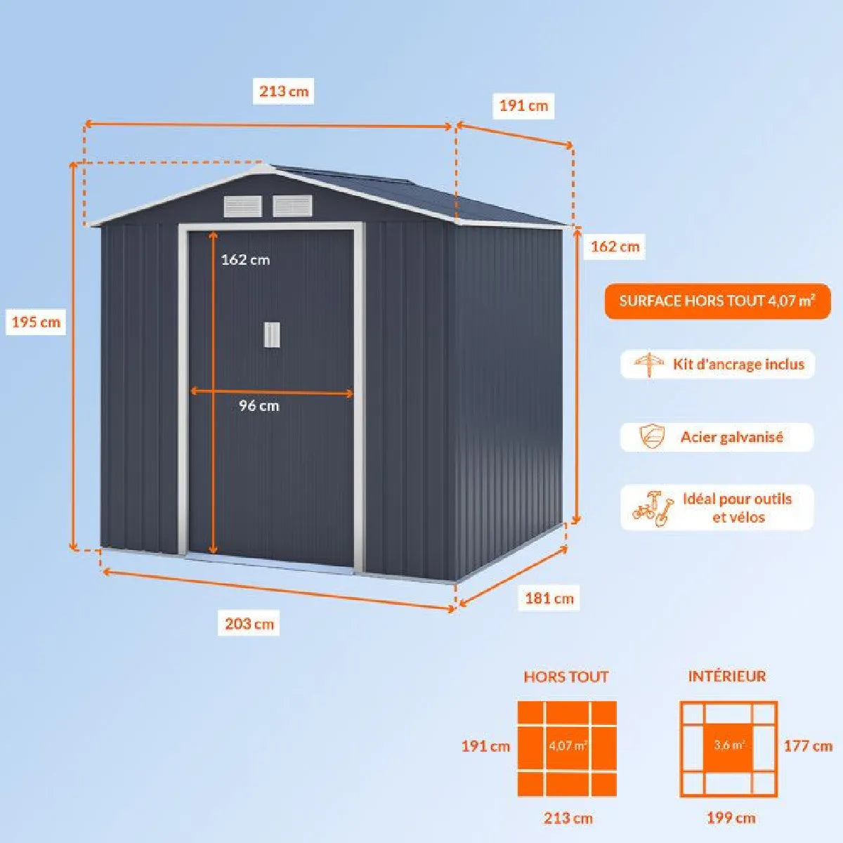 Archer B Cobertizo de Jardín Gris Anthracite 4.07 m²