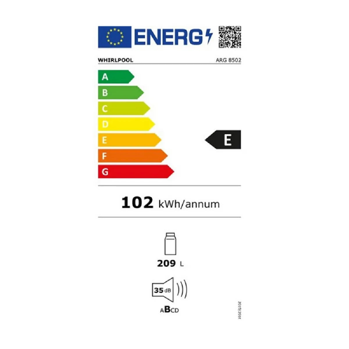 Whirlpool ARG8502 Refrigerador Integrado 209L Frío sin Escarcha Puerta Reversible