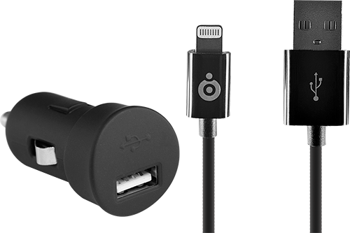 Cargador coche : USB A + câble Lightning 1A / 1m Negro