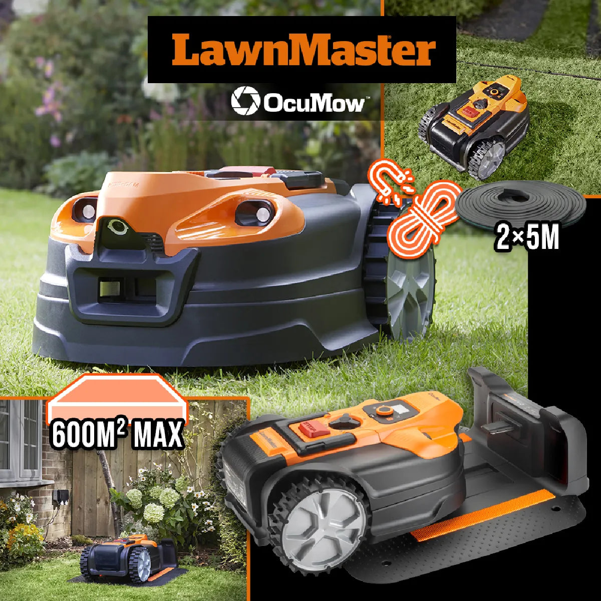 Lawnmaster Robot Cortacésped 24V sin Cable con Estación 600 m²