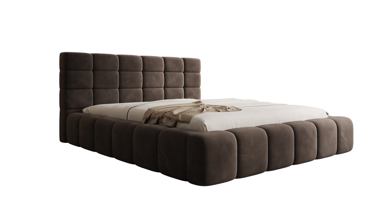 Luxusbetten24 Marshmallow Polsterbett Samt mit Stauraum 140x200 Beige