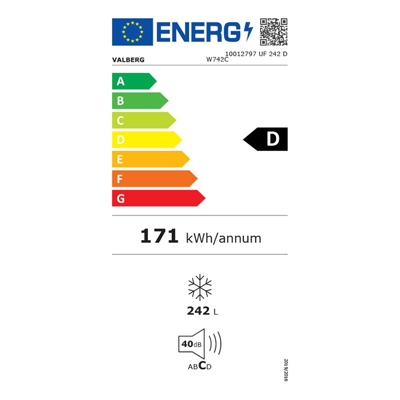 VALBERG UF242D Congelador Vertical Clase D 242 L Blanco 180 cm