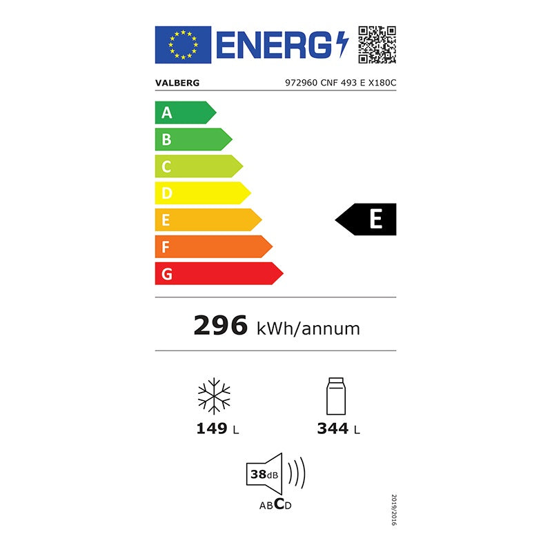 VALBERG Frigorífico Combi No Frost 493L Clase E Inox 200 cm