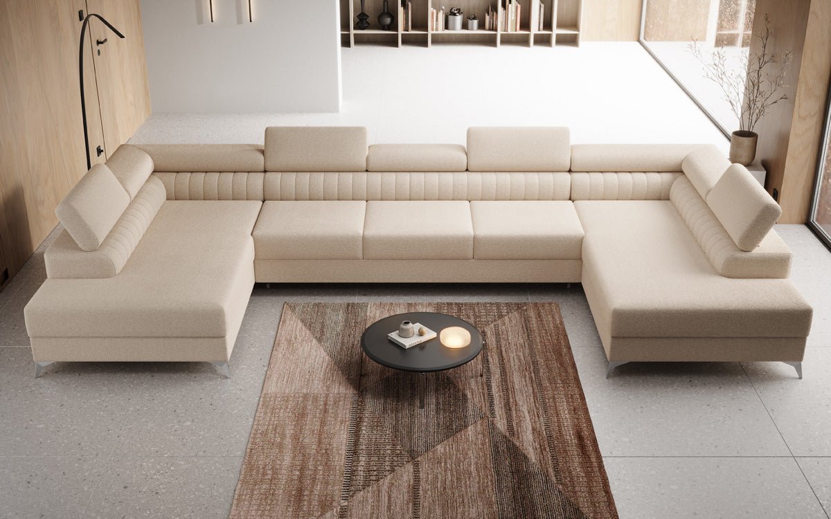 Aurea U XXL Designer Sofa Bouclé mit Schlaf‑und Klappfunktion