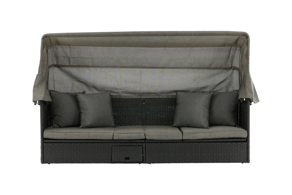 Luxusbetten24 Merano Outdoor-Liege mit Sonnendach aus Polyrattan, Schwarz