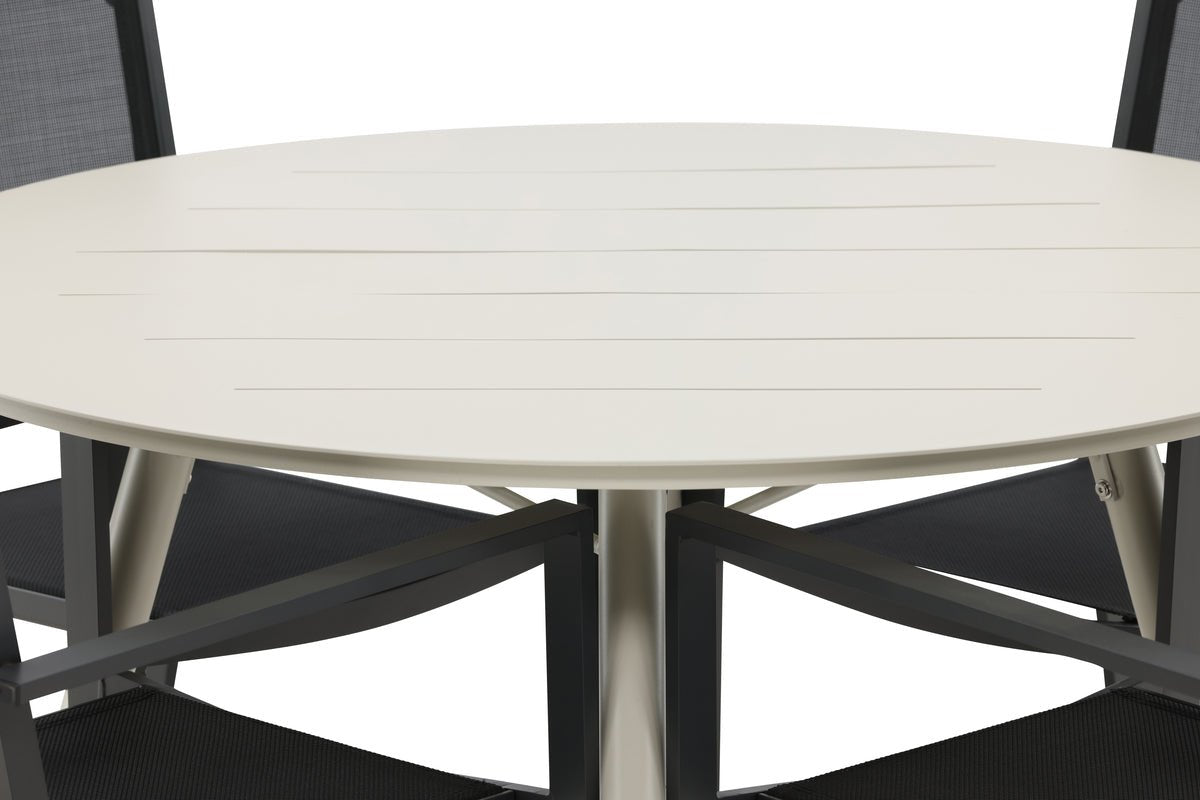 Luxusbetten24 Orlena Garten Outdoor Essgruppe 5‑teiliges Set Beige/Schwarz
