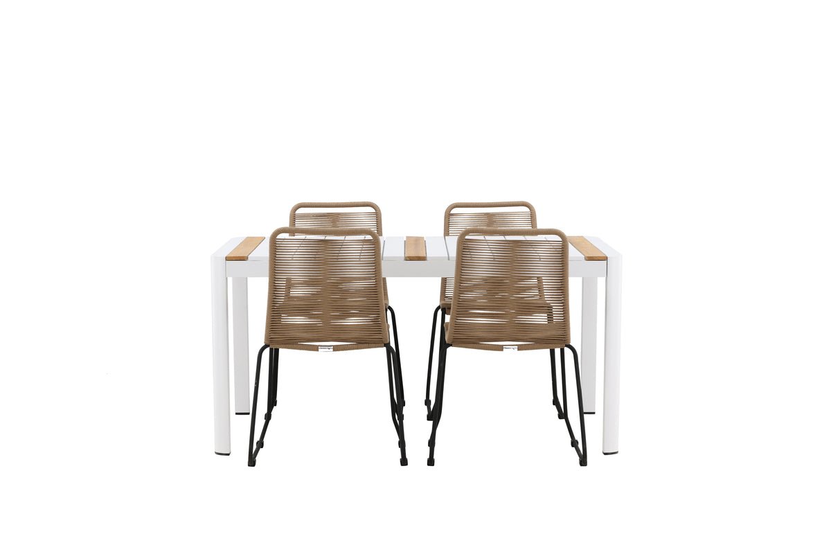 Luxusbetten24 Sarova Garten Essgruppe 5‑teiliges Set Weiß/Braun Outdoor