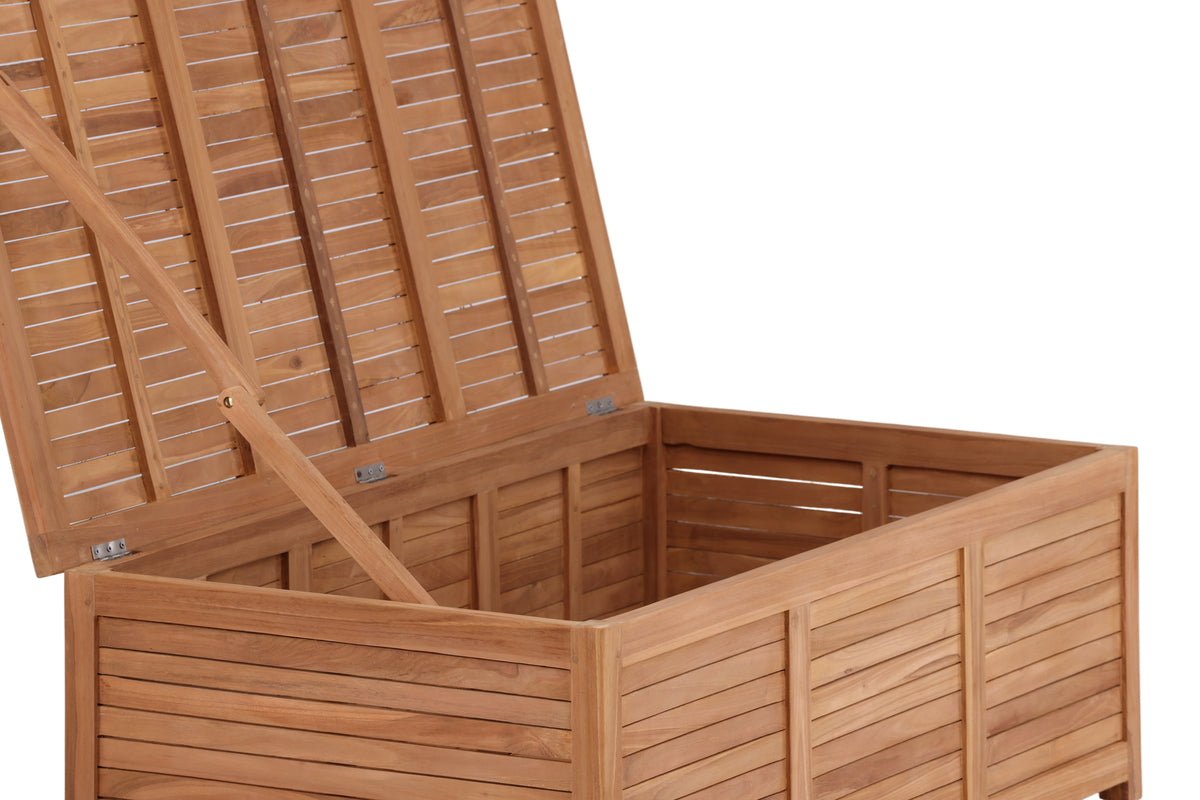 Garten Kissenbox Sorine 46x130x70 aus Teakholz Naturoptik Robust