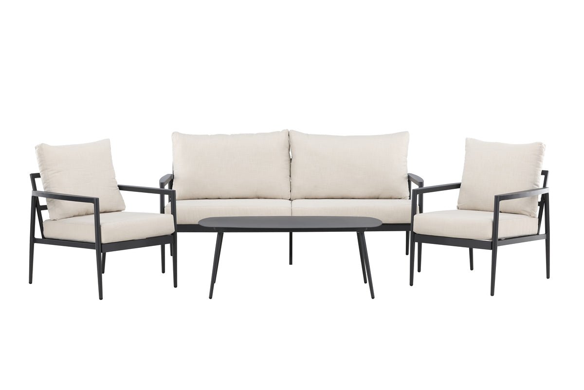Bellano Garten Loungeset 4‑teiliges Outdoor Set Aluminiumrahmen Schwarz/Beige