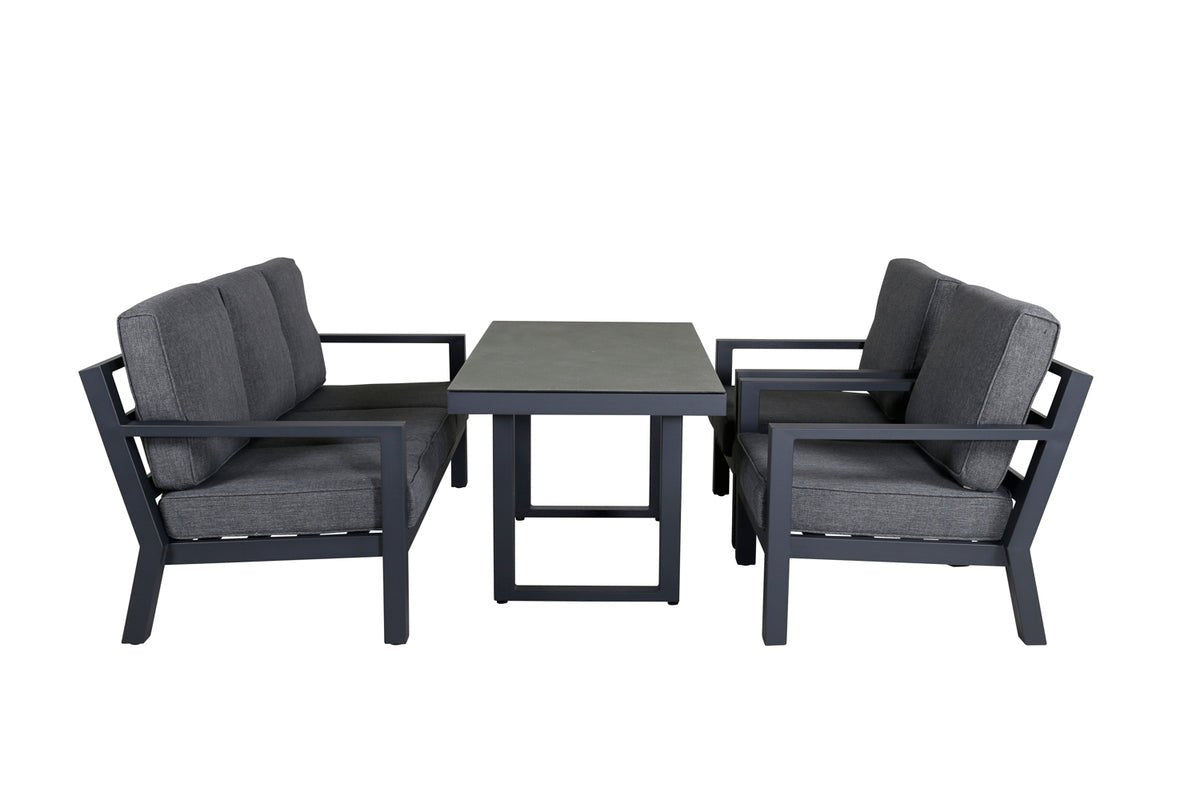 Luxusbetten24 Garten Loungeset Kreta 4‑Teilig Schwarz‑Dunkelgrau Tisch Outdoor