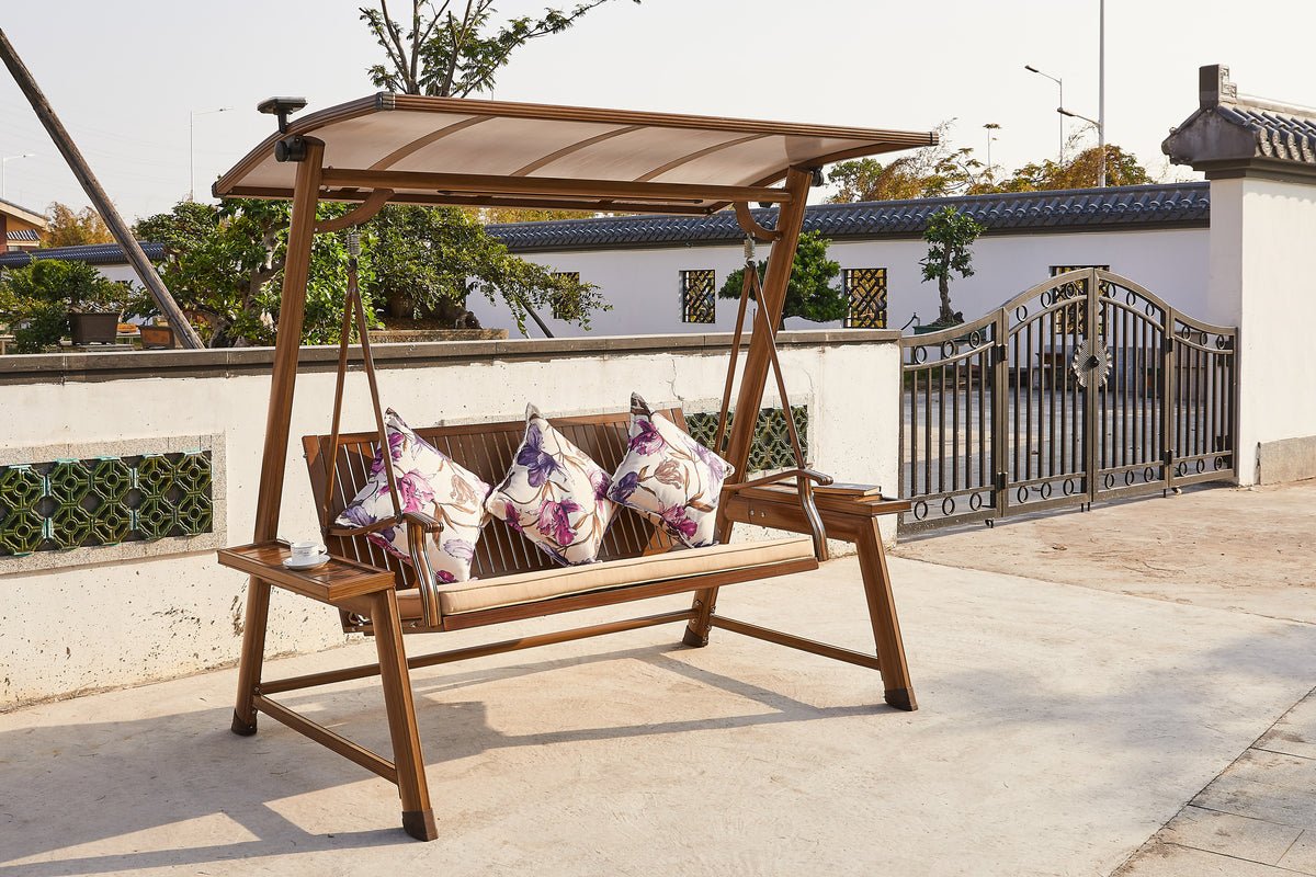 Luxusbetten24 Vaska Gartenschaukel mit Schaukelfunktion, Braun Aluminiumgestell