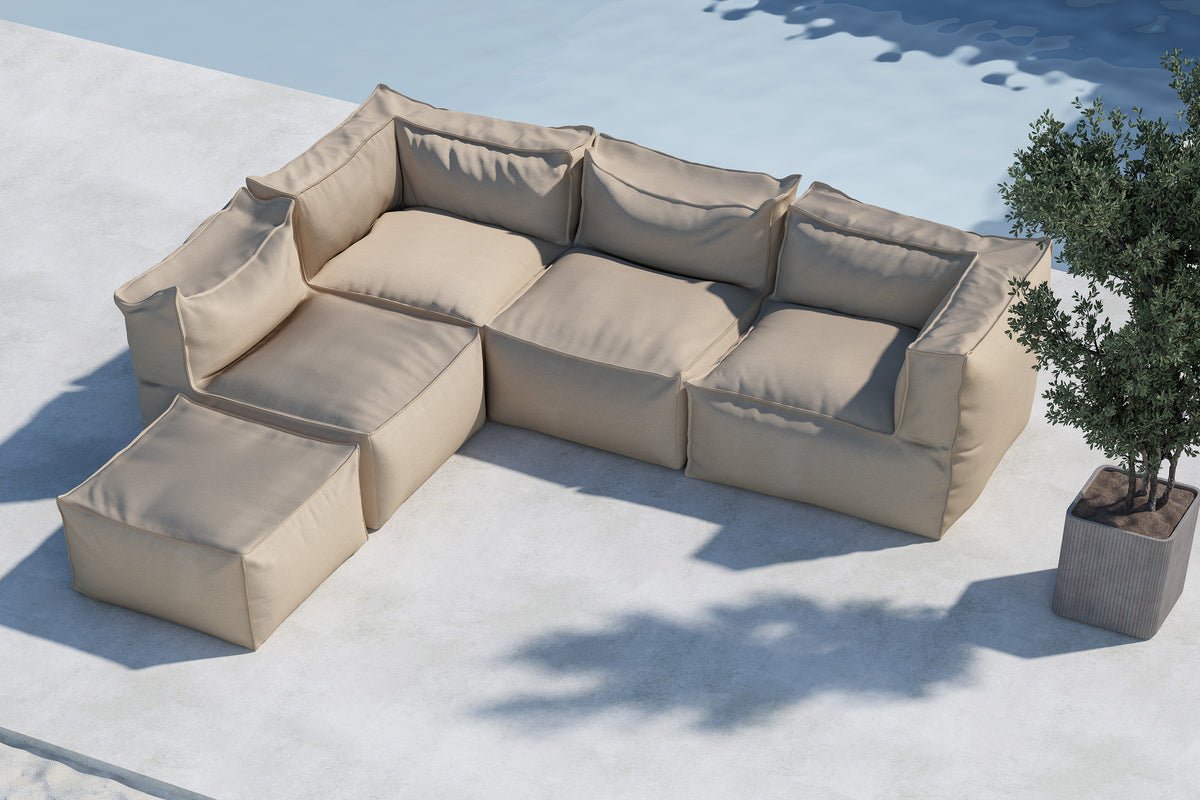 Luxusbetten24 Calvero Gartensofa Modulares Sofa aus Beigem Olefin