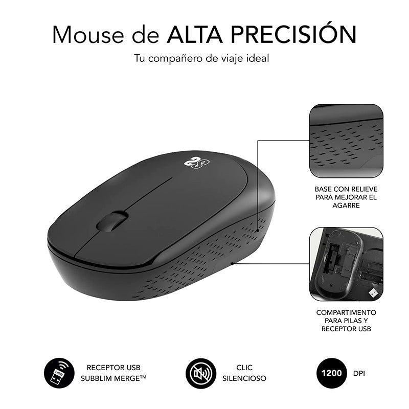 Pack Alfombrilla XL y Ratón Inalámbrico Harmony Negro SUBBLIM
