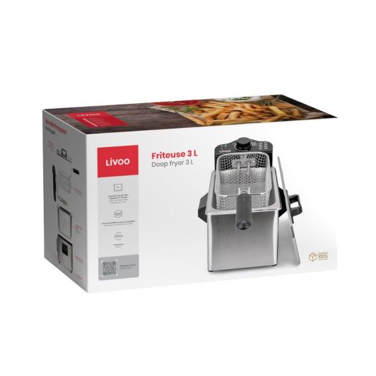 LIVOO Freidora Eléctrica 3L Inox 2000W 1kg