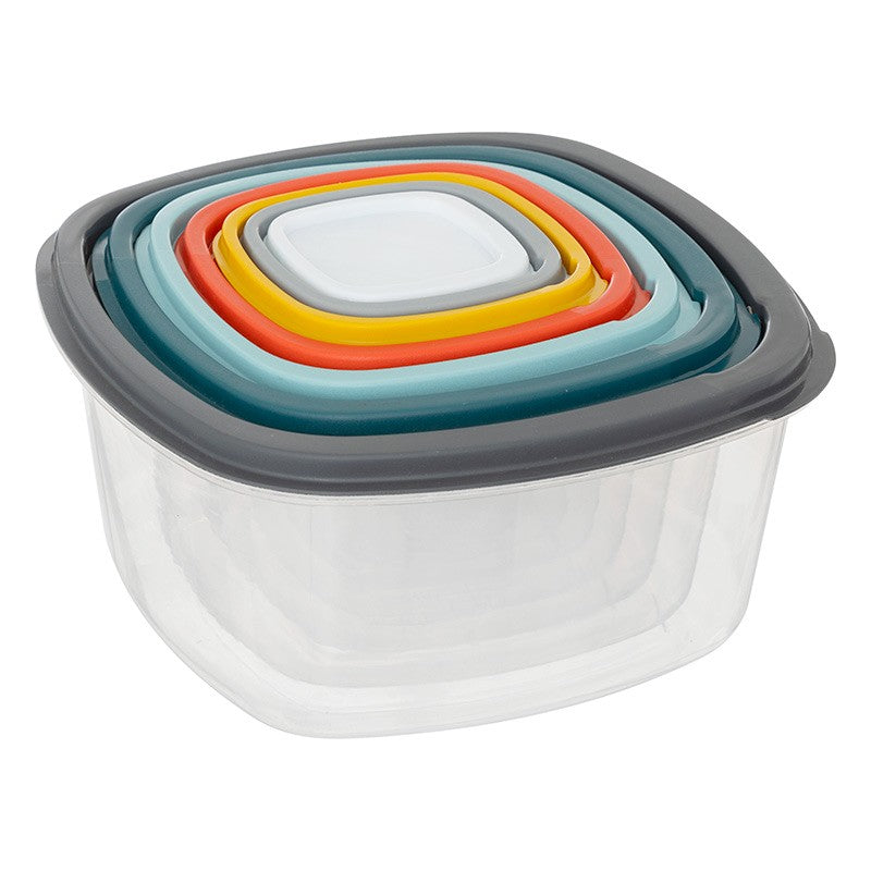 Juego 7 Recipientes Plástico con Tapa, Varios Colores, Capacidades 0,10‑3,20 L
