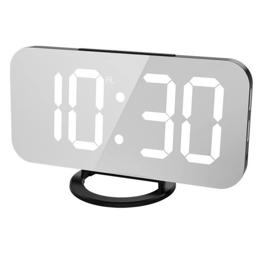 EDENWOOD Despertador Espejo Negro con Doble Puerto USB