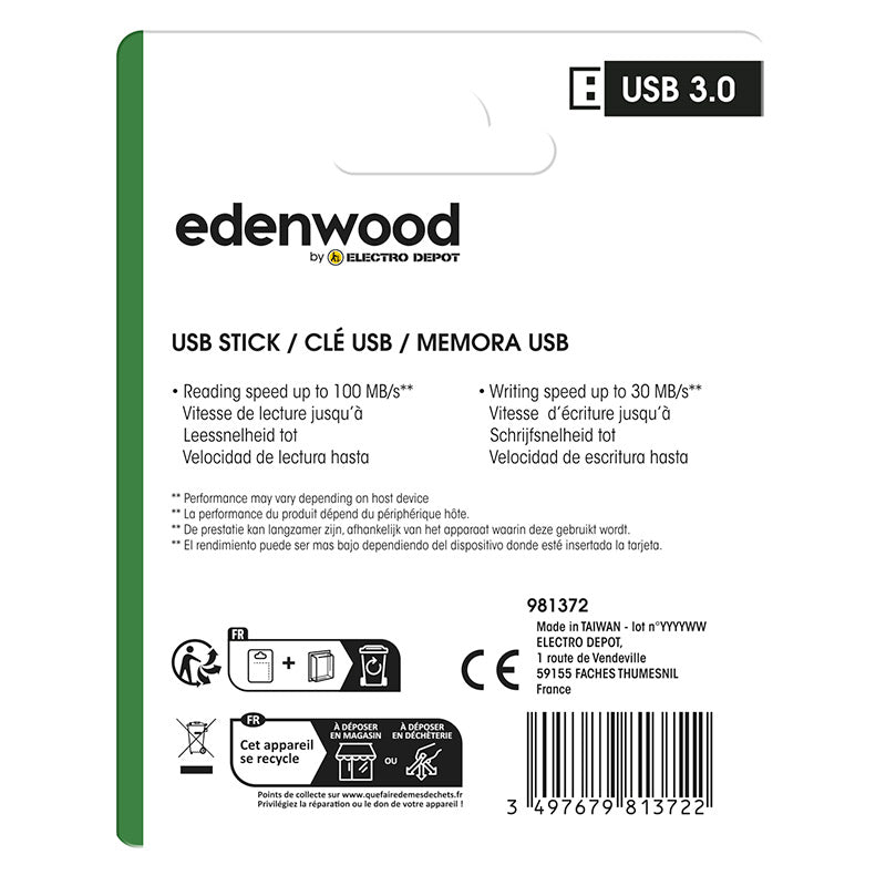 Edenwood Memoria USB 256GB 3.0 Lectura 100 MB/s Escritura 30 MB/s