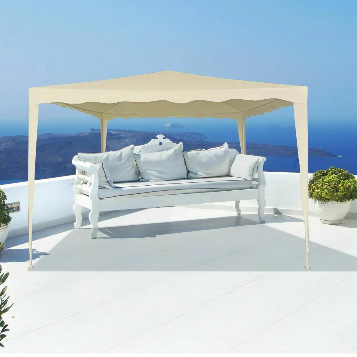 Aktive Pergola Carpa Crema 3x3 M Estructura Acero Tela Retráctil
