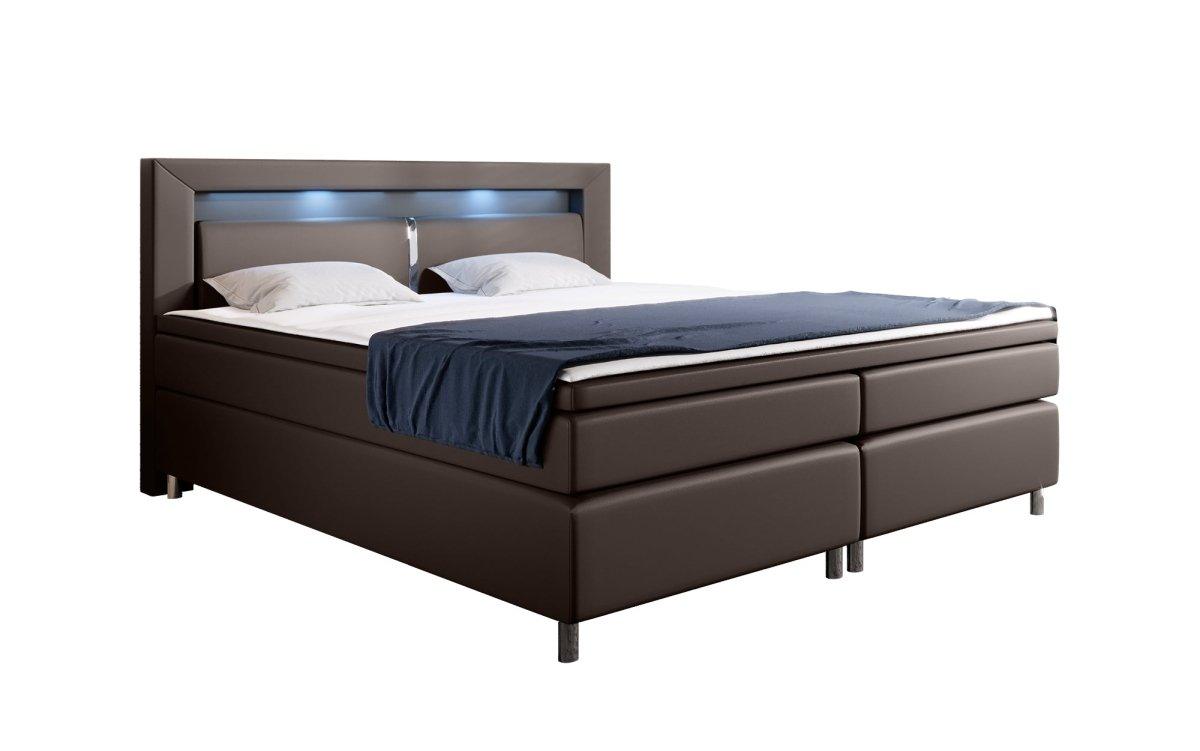 Luxusbetten24 Hypnos Boxspringbett LED‑Beleuchtung 140 × 200 cm Braun H3